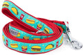 THE WORTHY DOG Stylish Food Fest Patterned Leash for Dogs, Solid Nickel Plated - Turquoise, Large