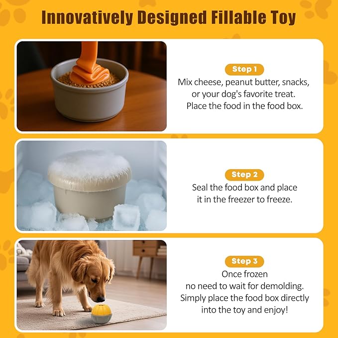 Frozen Dog Treat Toy for Aggressive Chewers, Treat Dispensing Enrichment Toy – Freezable Interactive Chew Toy to Keep Dogs Busy – Durable Dog Puzzle Feeder for Boredom Relief, Yellow