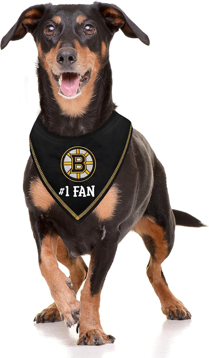 Pets First NHL Boston Bruins Personalized Tie Around Bandana for Dogs & Cats, Size Small/Medium. Custom Dog Bandana Scarf Bib for Pet Cat Dog. The Ultimate Game-Day & Party Customizable Bandana