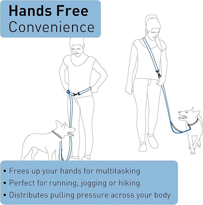 Hands Free Dog Leash - Waist Leash for Walking and Hiking with Medium and Large Dogs, Adjustable 4 to 6 FT Bungee Lead with Traffic Handle by Nuvuq (18-120 lbs, Blue)