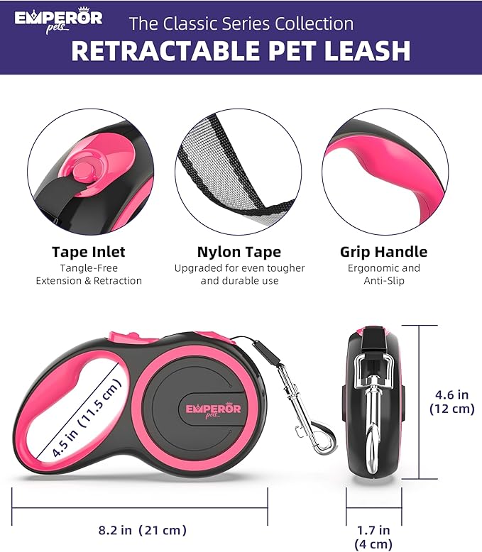Emperor Pets 16 Feet Retractable Dog Leash Small Dogs - Up to 44lbs, Heavy Duty Leash Retractable 16 ft, Dog Leashes for Small Breed Dogs -PK16S