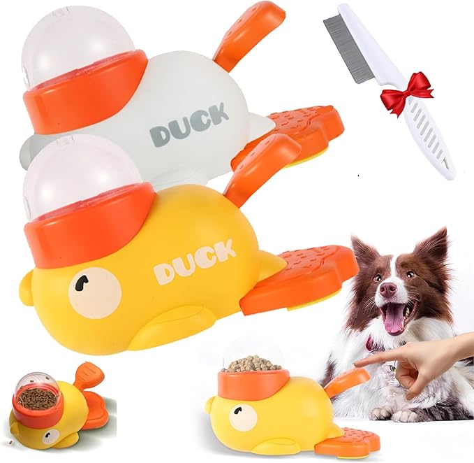 Dog Feeder Puzzle Toy Duck, Dog Treat Dispenser Toy, 2-in-1 Interactive Slow Feeder & Puzzle Treat Dispensing Dogs Toys, Rubber Food Dispenser for Medium and Large Dogs (Mix)