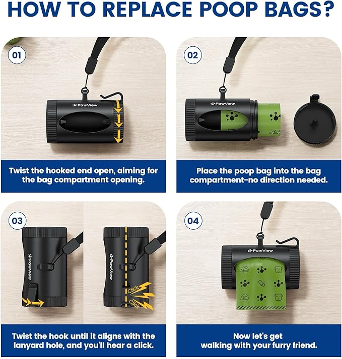 Dog Poop Bags Rolls with Retractable Poop Bag Holder, Leak Proof and Extra Thick Lavender Pet Waste Bags, 1 Dispenser and 105 Bags for Doggy Walking & Cat Litter