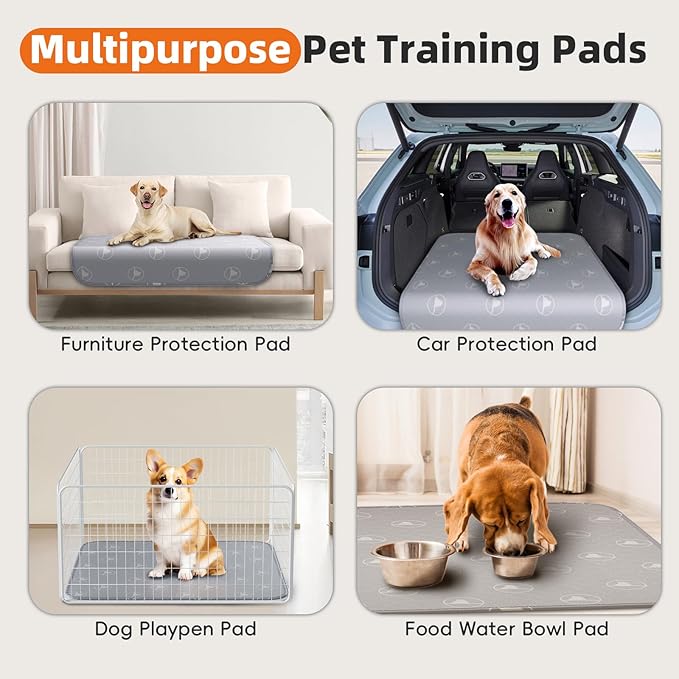 PJYuCien Washable Pee Pads for Dogs 6 Pack, 36" x 36" Non-Slip and Leak-Proof Pee Mat, Puppy Training Pads for Whelping, Playpen, Crate, Bed (Grey)