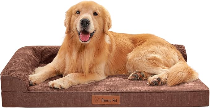 Orthopedic Dog Beds for Large Dogs, Memory Foam Dog Beds Large Sized Dogs, Washable Removable Cover, Nonskid Bottom, Waterproof, for Indoor, Outdoor, Crate ＆ Car Use, 41x27x6 Inches, Brown Grey