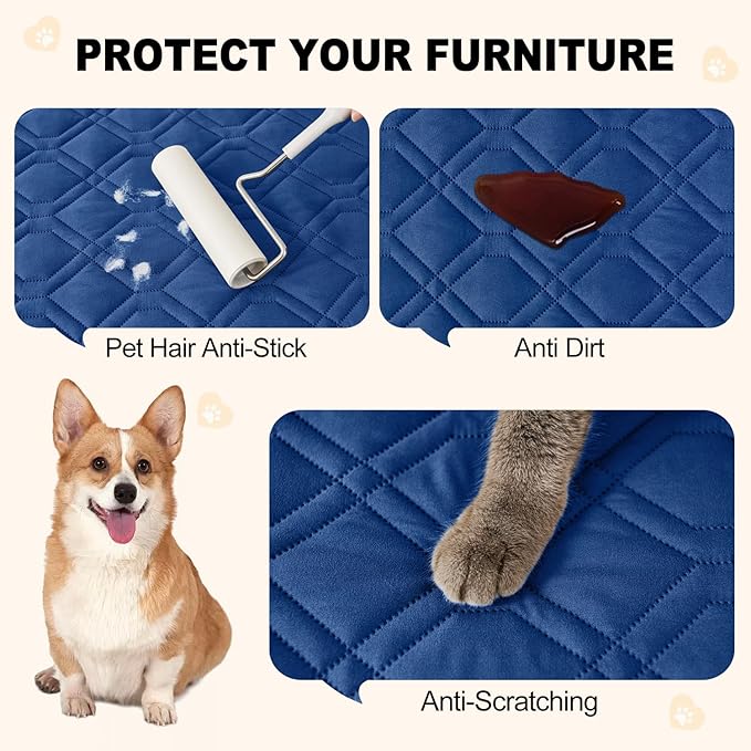 Smiry Reversible Waterproof Couch Covers for Sofa, Washable Dogs Pet Couch Covers for 3 Cushion Sofa Pet Friendly, Water Resistant Furniture Protector Slipcover, Geometric (82"x82", Navy/Blue)