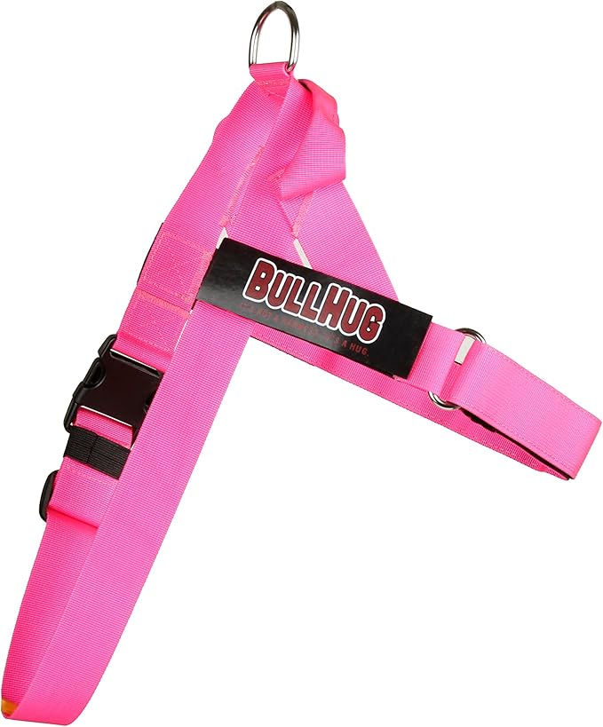 BULLHUG Adjustable Dog Harness– No Pull, No Choke – for English Bulldogs, French Bulldogs, Pugs & Broad-Chested Breeds – Easy, Safe Walks (NEON Pink, Small)
