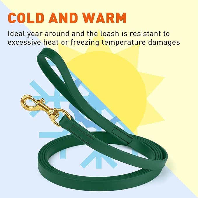 Viper Biothane K9 Working Dog Leash Waterproof Lead for Tracking Training Schutzhund Odor-Proof Long Line with Solid Brass Snap for Puppy Medium and Large Dogs, 10ft Hunter Green