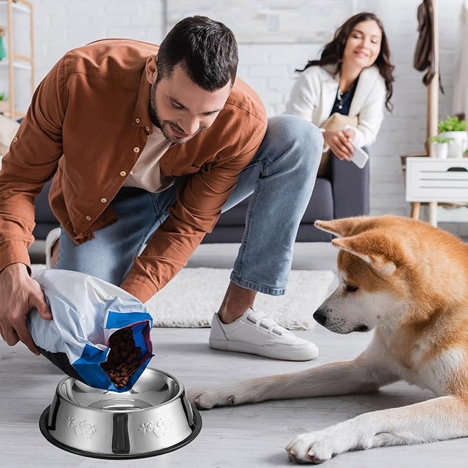Tanlade 8 Pack Stainless Steel Dog Bowls Metal with Rubber Base Non-Slip Pets Puppy Cats Feeding Food and Water Bowls Dishwasher-Safe for Indoor Small Medium Large Dogs Cats Kitten Rabbit(30 oz)