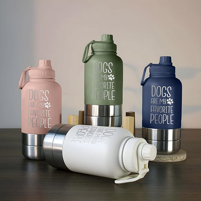 TEEAMORE Dogs Are My Favorite People Water Tumbler with Bowls Personalized Stainless Steel Travel Bottle Brown