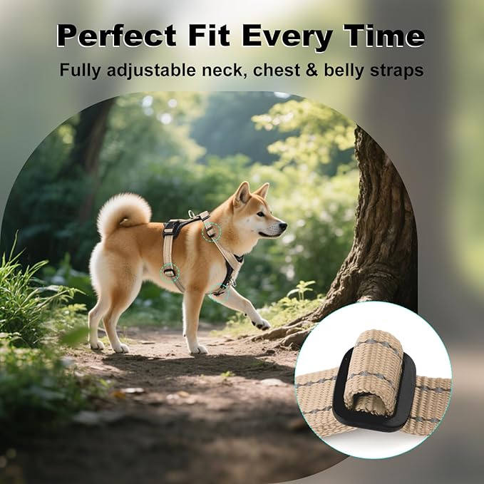 Plutus Pet Adjustable No Pull Dog Harness with Leather Accents, Heavy Duty Reflective Nylon Vest for Training, Hiking, Easy Walk Harness for Small, Medium, Large Dogs (Beige, S)