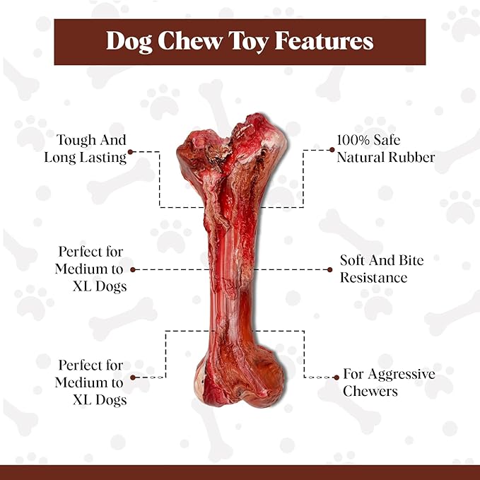 Meaty Bone Dog Chew Toys for Aggressive Chewers Tough Durable Dog Chew Toy Made with Rubber Safe Heavy Duty Indestructible Dog Toy for Large Breed - Tough Nylon Teething Bone Toy to Keep Them Busy
