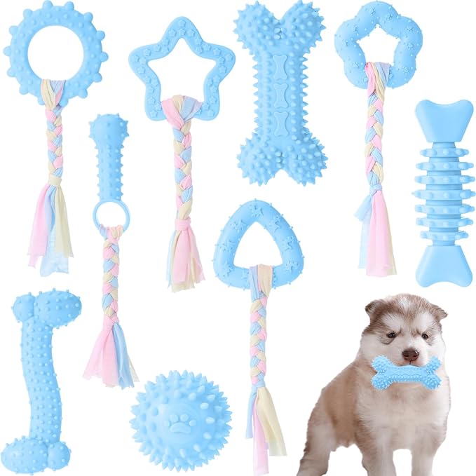 9 Pack Puppy Chew Toys for Teething Puppy Teething Chew Toys for 0-6 Months Suitable for Female Small Dogs(Blue)