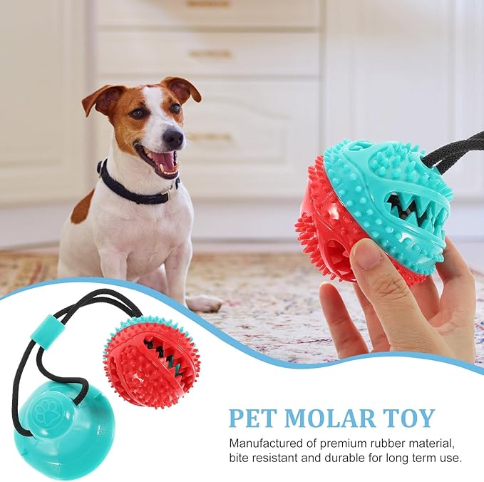 NOLITOY Interactive Suction Cup Dog Chew Toy, Rubber Tug Ball Puppy Chew Squeaky Toy for Aggressive Chewers