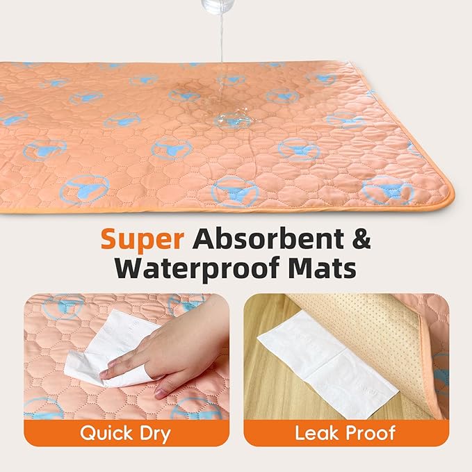 PJYuCien Washable Pee Pads for Dogs 2 Pack, 36" x 36" Non-Slip and Leak-Proof Pee Mat, Puppy Training Pads for Whelping, Playpen, Crate, Bed(Orange)