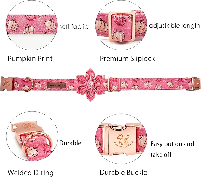 Elegant little tail Dog Collar with Flower, Halloween Pumpkin Girl Dog Flower, Adjustable Dog Collar Flowers Pet Gift Collars for Small Medium Large Dogs