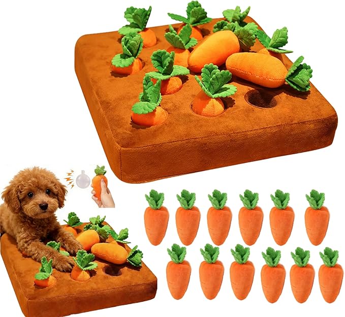 Carrot Dog Toy, Snuffle Mat for Dogs Toy Carrot, Interactive Dog Plush Puzzle Toys,Carrot Garden Dog,Dog Carrot Toys Pet Stress Relief with 12 Sounding Carrots (2)