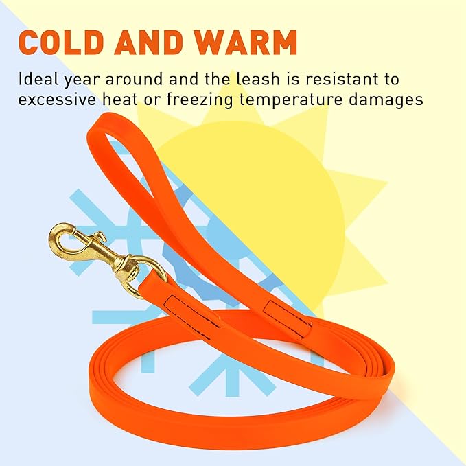 Viper Biothane K9 Working Dog Leash Waterproof Lead for Tracking Training Schutzhund Odor-Proof Long Line with Solid Brass Snap for Puppy Medium and Large Dogs, 10ft Hunter Orange