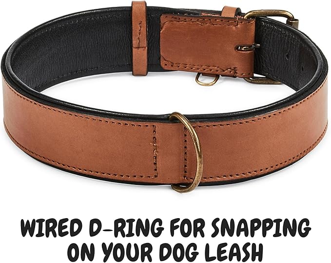 Real Leather Dog Collar Padded Soft Interiors with Premium Vintage Look Handcrafted Heavy Duty with Tag Ring for Small Medium and Large Pets (X-Large (1.75" Wide for 20" - 24" Neck), Cognac)