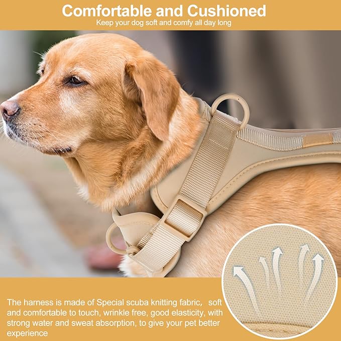 No Pull Lightweight Dog Harness: Adjustable Durable Breathable Mesh Pet Vest Harness with Soft & Comfortable Cushion, for Small Medium Large Dogs (Medium, Sand Color)