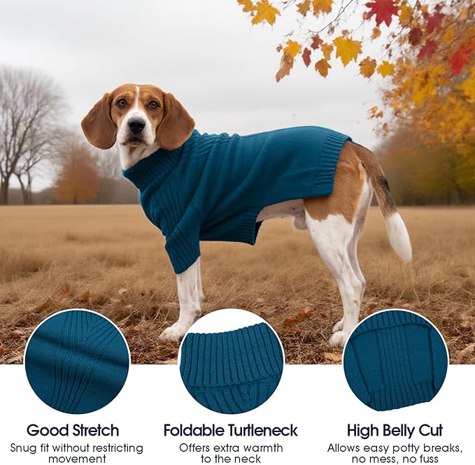 IECOii Extra Large Dog Sweater 4XL,Thermal Warm Dog Sweaters for Giant Breed Dogs,Turtleneck Knitted Knitwear for Winter,Stretchy&Easy On Dogs Sweatshirt for Doberman,Great Dane (Peacock Blue,XXXXL)