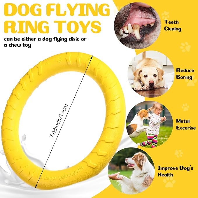 Jenaai 4 Pack Dog Ring Toy Dog Training Chew Toy for Outdoor Aggressive Durable Pet Chewers Fetch Floating Toys Flying Disc Puppy Ring for Large Medium Puppy Training and Teeth Cleaning(7.48 Inch)