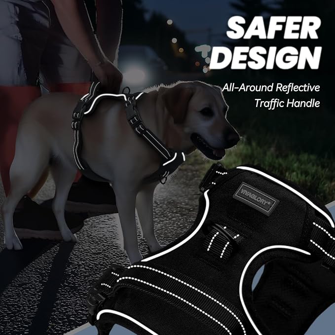 VIVAGLORY Dog Harness Easewalk No Pull Dog Harness with Handle Front Clip & Back Clip for Training Walking Lifting, No Pull Adjustable Easy On Padded Comfortable for Pet, XS, Black - Plain