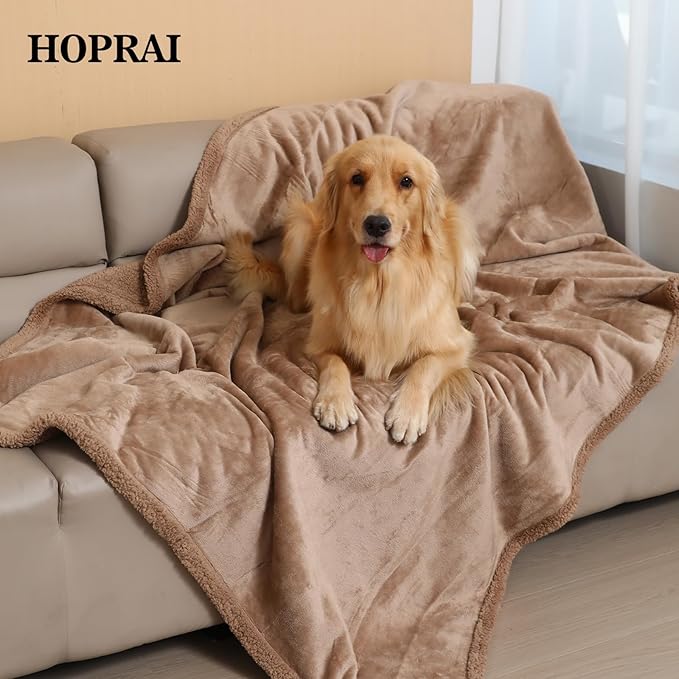 Waterproof Pet Blanket for Medium Large Dogs Washable Fluffy Thick Jacquard Shag Fleece Warm Sherpa Pet Blanket Cats Puppy Couch Protection (Light Coffee XL57*85inches)
