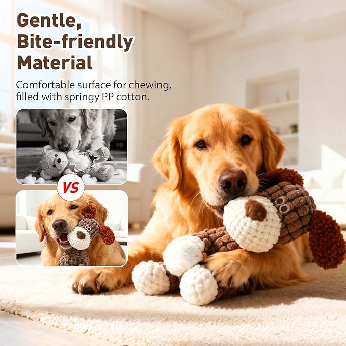 2026 New Interactive Dog Toy, Durable Dog Stuffed Toys for Aggressive Chewers, Interactive Squeaky Chew Teething Toys for Small Medium Large Dogs Puppy (Brown)