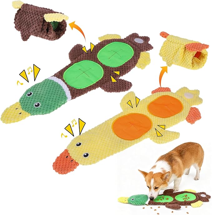 BEAUTYZOO 2-Pack Plush Dog Puzzle Toys, Stuffless Duck Dog Interactive Treat Hider Toy, Squeaky Crinkle Water Bottle Toys for Small Medium Dogs Puppy to Keep Them Busy Stress Release & Boredom Relief