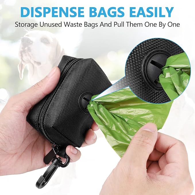 Dog Poop Bag Dispenser for Leash Accessory, 2 Packs (Black), 16 Rolls, Hand Free Holder & Bag, Fits Dog Leash, Animal Waste