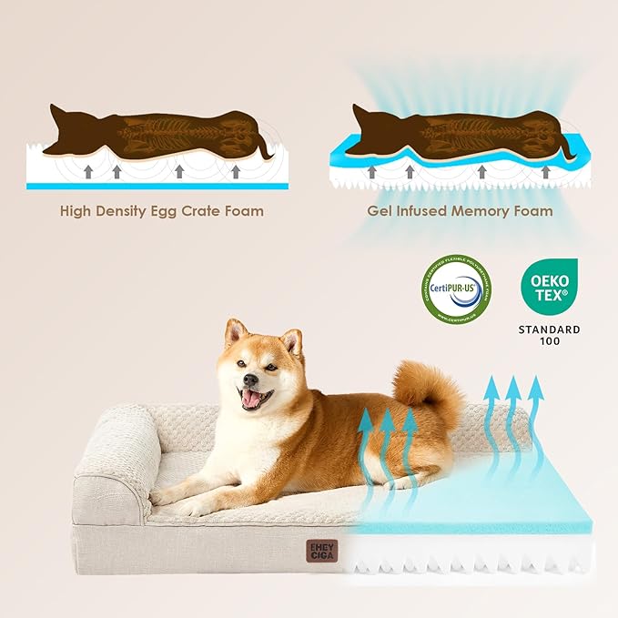 EHEYCIGA XXL Dog Bed Memory Foam, Orthopedic Giant Dog Bed Jumbo with Washable Removable Cover, Waterproof Pet Sofa Couch with Nonskid Bottom, 48x35x7.5, Beige