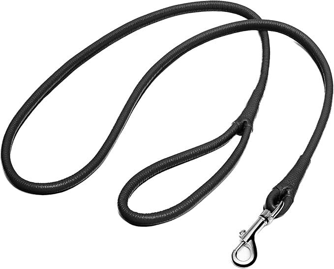 OOPSDOGGY Rolled Leather Dog Lead 6ft Heavy Duty Training Leash for Small Medium Large Dogs & Puppy Black Brown Red (Black, Small)