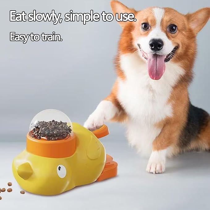 2-in-1 Interactive Dog Puzzle Toy & Slow Feeder - Duck-Shaped Treat Dispenser, Press Tail to Rotate & Release Snacks, Food-Grade ABS, Washable for Small/Medium Dogs & Cats,White