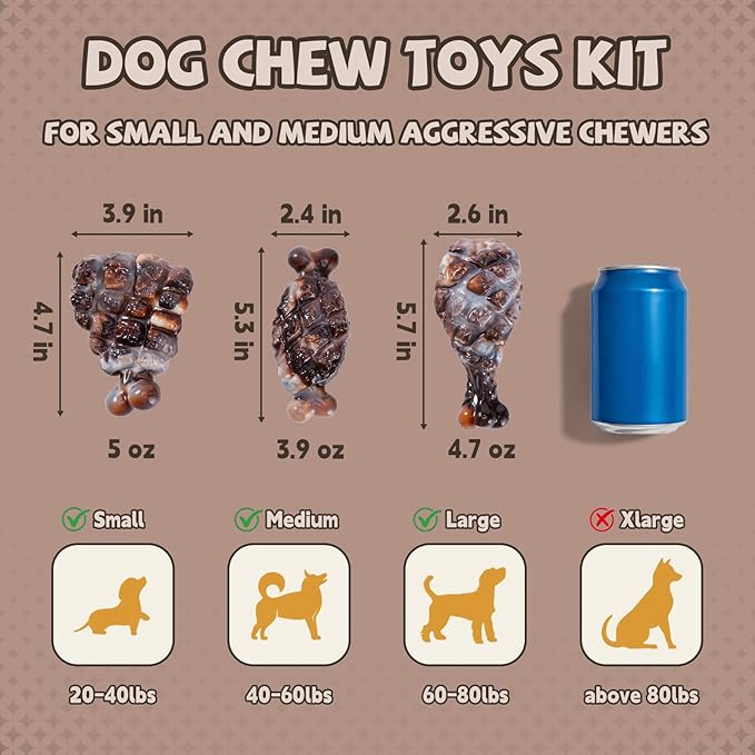 Tough Dog Toys for Aggressive Chewers 3 Pack, Indestructible Dog Toy to Keep Them Busy, Durable Dog Chew Toys for Aggressive Chewers Medium and Large Breeds, Bacon Flavored
