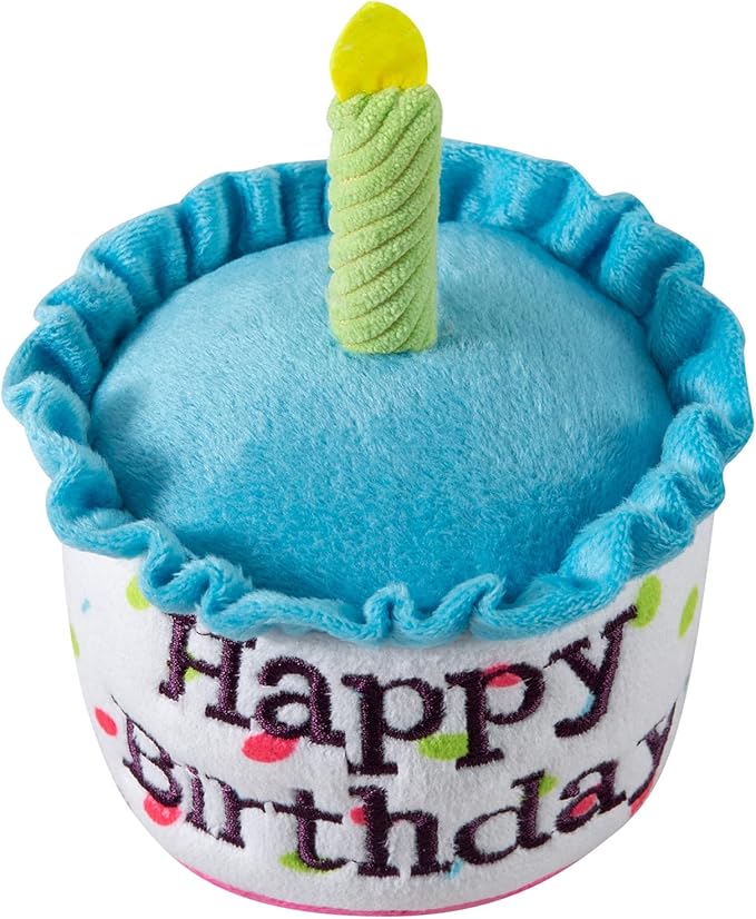 Dog Birthday Cake Toy, Happy Birthday Cake Shaped Squeaky Dog Toys for Medium & Large Dogs Funny Dogs Gifts Plush Dog Party Toys, Large, Blue