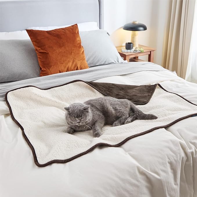 Bedsure Waterproof Dog Blankets for Small Dogs - Small Cat Blanket Washable for Couch Protection, Sherpa Fleece Puppy Blanket, Soft Plush Reversible Throw Furniture Protector, 25x35, Coffee Brown
