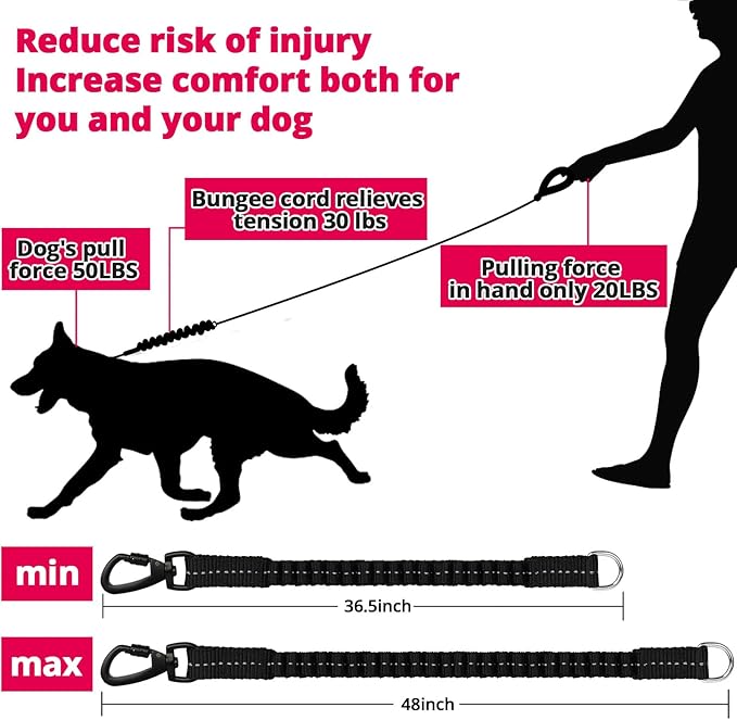 Rope Dog Leash 6 FT: Heavy Duty Leashes with Swivel Lockable Hook Reflective Threads Bungee and Padded Handle - Dog Lead for Large Small Medium Dogs Outside Walking Hiking Pink