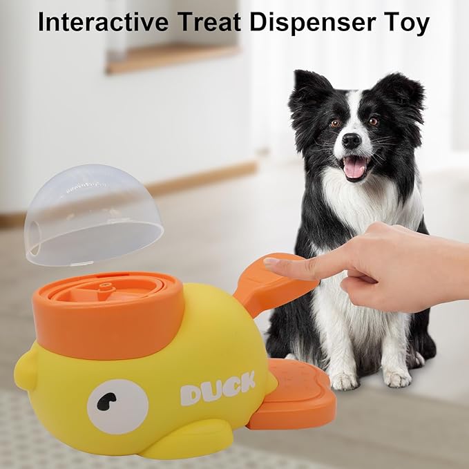 2-in-1 Dog Interactive Treat Dispenser Toy - Durable Food Puzzle Slow Feeder, Duck Shape Enrichment Toys with Button, Mentally Stimulating Toys for Dogs/Cats/Pets