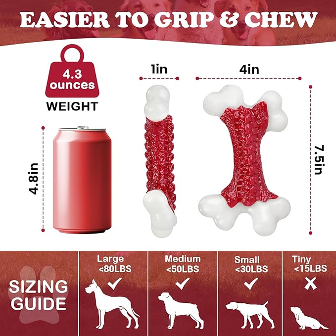 Tough Dog Toys, Dog Toys for Aggressive Chewers Large Breed, Aggressive Chew Toys for Large Dogs (2 Pack)