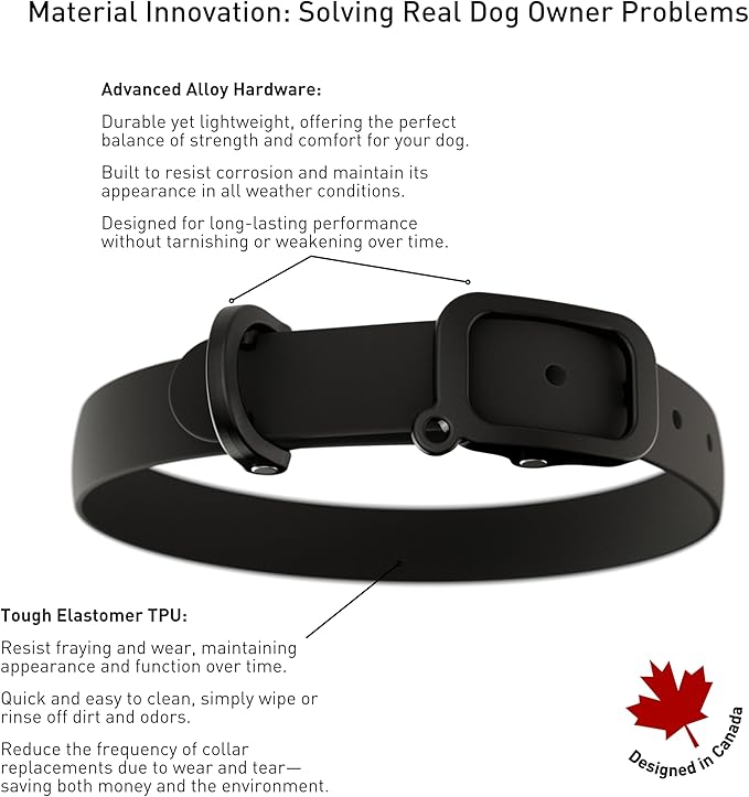Waterproof Dog Collar - Durable, Comfortable and Adjustable Outdoor Dog Collar with Wear Resistant Buckle and ID Tag Ring for Large Dogs by Nuvuq (Black, Large)