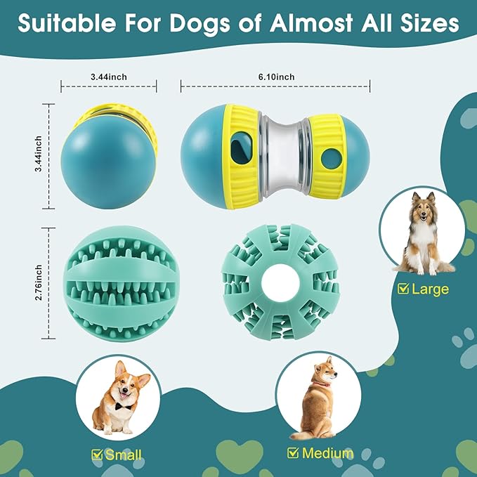 ETACCU Dog Puzzle Toy Adjustable Treat Dispensing Ball Slow Feeder Food Dispenser Balls Puppy Enrichment Training Toy Pet Interactive Chase Toys for Small Medium Large Dogs Keep Busy