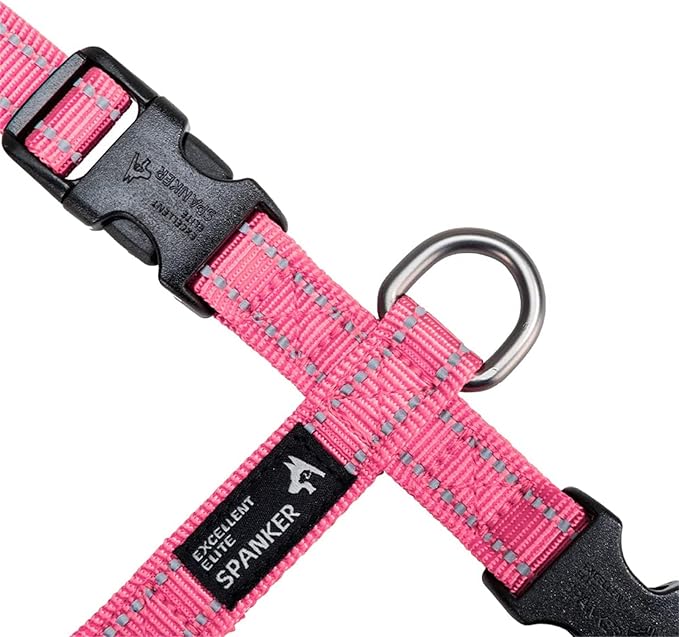 EXCELLENT ELITE SPANKER No Pull Dog Harness Reflective Nylon Vest L-Shaped Adjustable Easy Pet Harness for Small Medium Large Breeds Dogs Walking Training Black Red (Pink, S)