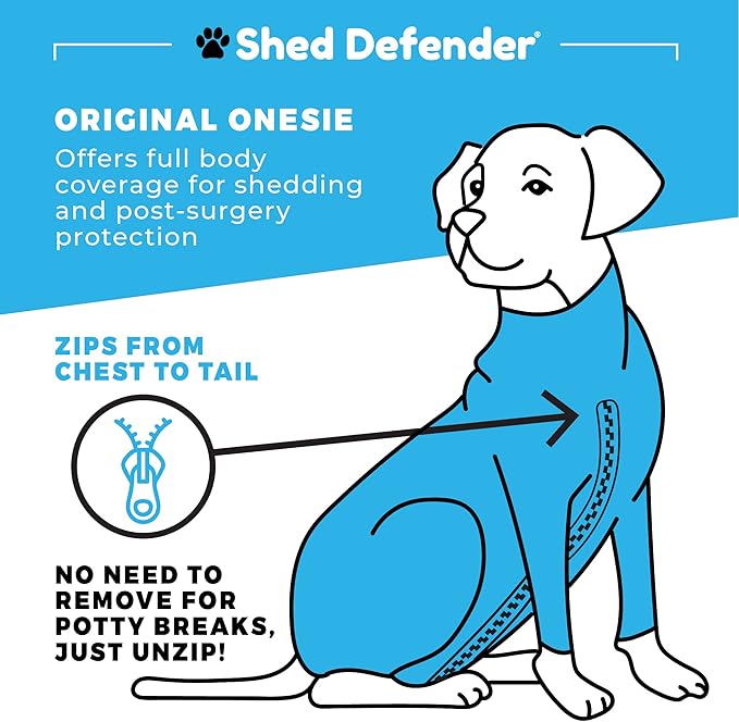 Shed Defender Original Dog Onesie - Seen on Shark Tank, Contains Shedding, Designed in USA, Recovery Suit for Dogs, Post-Surgery Shirt, Anxiety Vest Calming Shirt, Hot Spot Allergy, Vet Approved
