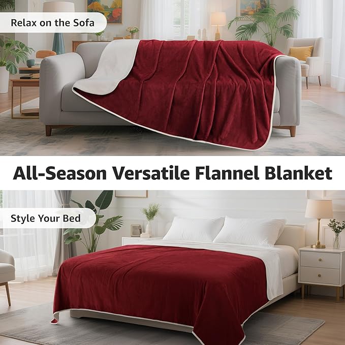 LOOBANI Waterproof Blanket for Bed: Reversible Soft Flannel King Size Bed Blanket 85" x 108", Waterproof Dog Blankets for Large Dogs, Spill-Proof Cover for Furniture Protection, Movie Time, Red