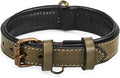 Real Leather Dog Collar Padded Soft Interiors with Premium Vintage Look Handcrafted Heavy Duty with Tag Ring for Small Medium and Large Pets (Small (1" Wide for 10.75" - 13.75" Neck), Olive)