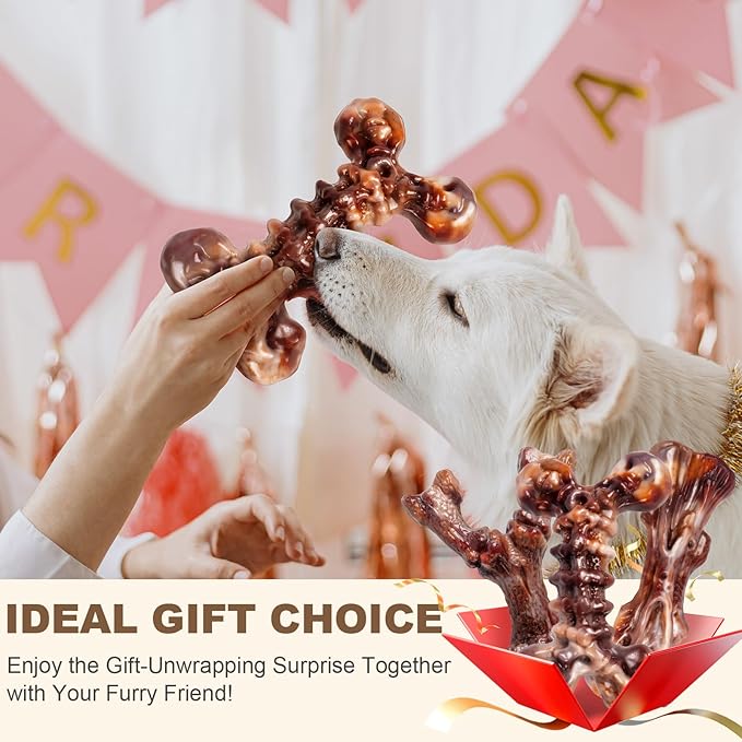 Dog Toys for Aggressive Chewers - 3 Pack Bacon Flavored Indestructible Dog Toy, Big Tough Chew Bone for Medium Large Breed 25-90lbs to Keep Them Busy, Happy Dog Gift (Brown)