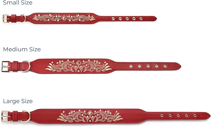 Blueberry Pet Western Leather Dog Collar - Genuine Leather with Floral Embroidery & Pearl Studs Adjustable 15-18 Inch Neck for Medium Dogs, Comfortable and Stylish Pet Collar