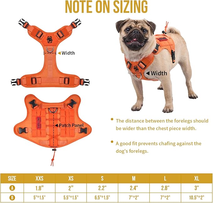 OneTigris Tactical Dog Harness Vest,No-Pull Service Dog Vest with Hook & Loop Panels,Adjustable Dog Vest Harness for Walking Hiking Training(Orange,XX-Small)