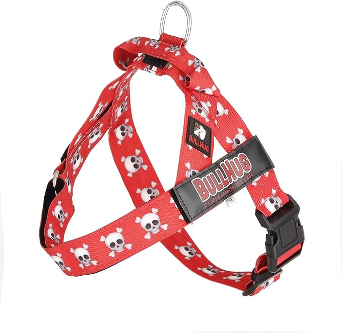 BULLHUG Adjustable Dog Harness– No Pull, No Choke – for English Bulldogs, French Bulldogs, Pugs & Broad-Chested Breeds – Easy, Safe Walks (Skull, Medium)